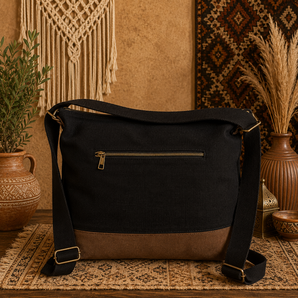 Large Linen & Suede Leather Tote Shoulder Bag