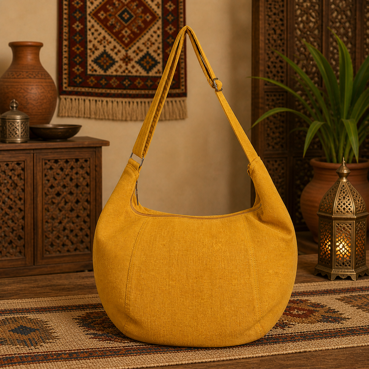 Large  Linen Shoulder Hobo Bag