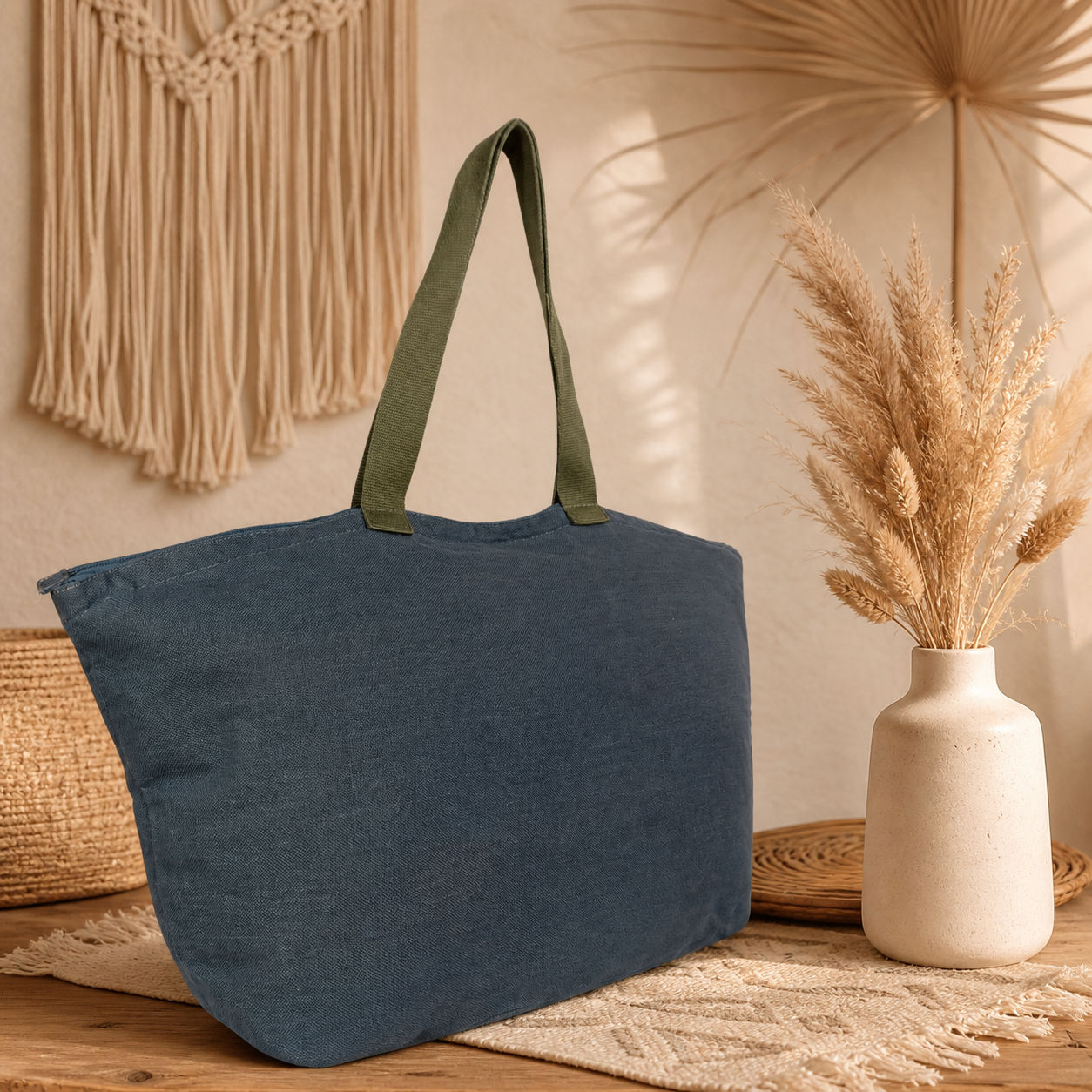 Large Linen Shoulder Tote Bag