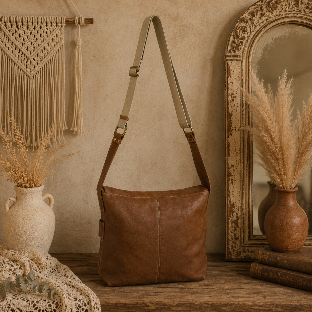 Leather Messenger Handbag