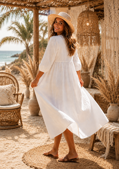 Linen Coastal Breeze Maxi Dress