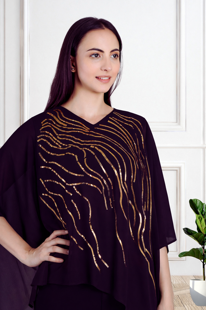 Designer Asymmetric Sequins Embellished Top with Matching Pants