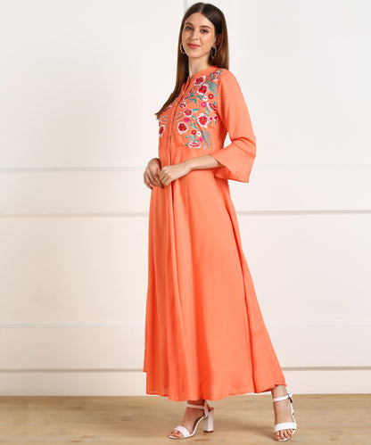 Floral Embroidered Tunic with Waist Gathering