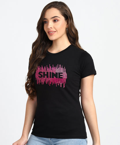 Women Sequins Motifs Embellished Cotton T-shirt