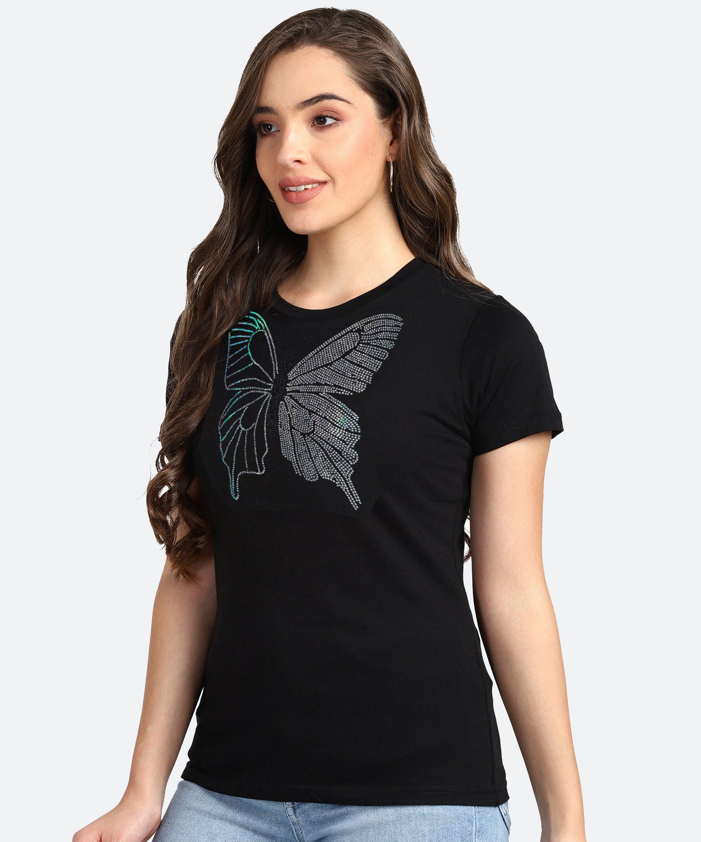 Women Sequins Motifs Embellished Cotton T-shirt