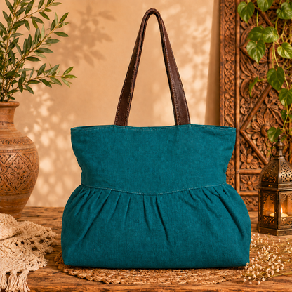 Large Linen Pleated Tote  Bag