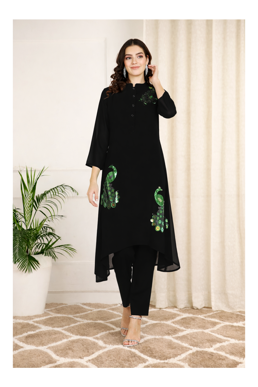Sequin Embellished Women’s Georgette Top & Pant Co-Ord Set – Party & Festive Wear