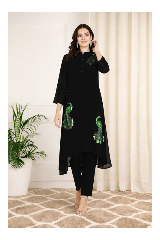 Sequin Embellished Women’s Georgette Top & Pant Co-Ord Set – Party & Festive Wear