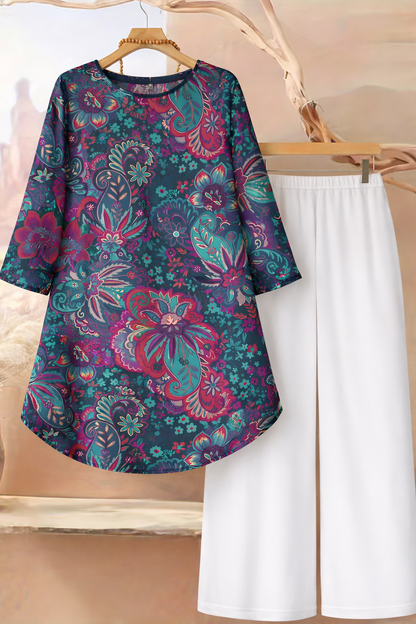 🌸 Stylish Spandex Floral Top & Pant Set