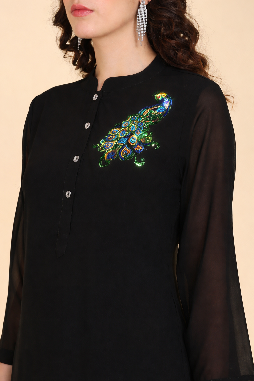 Sequin Embellished Women’s Georgette Top & Pant Co-Ord Set – Party & Festive Wear
