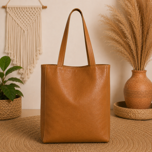 Tan Leather Tote Bag