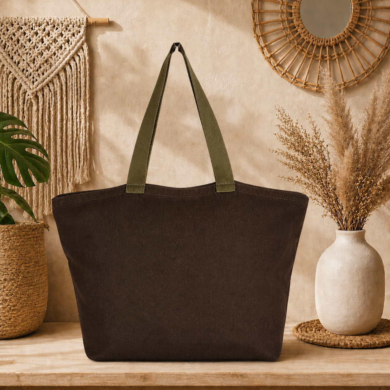 Large Linen Shoulder Tote Bag
