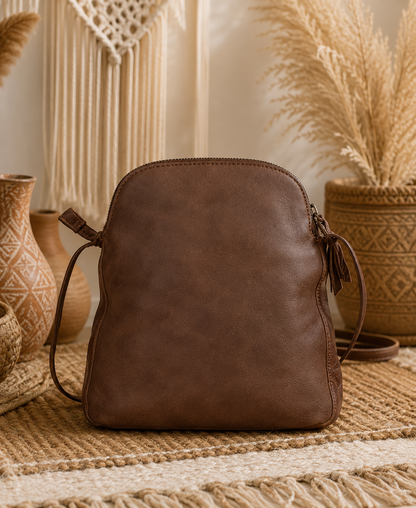 Boho Coffee Brown Leather Sling Bag