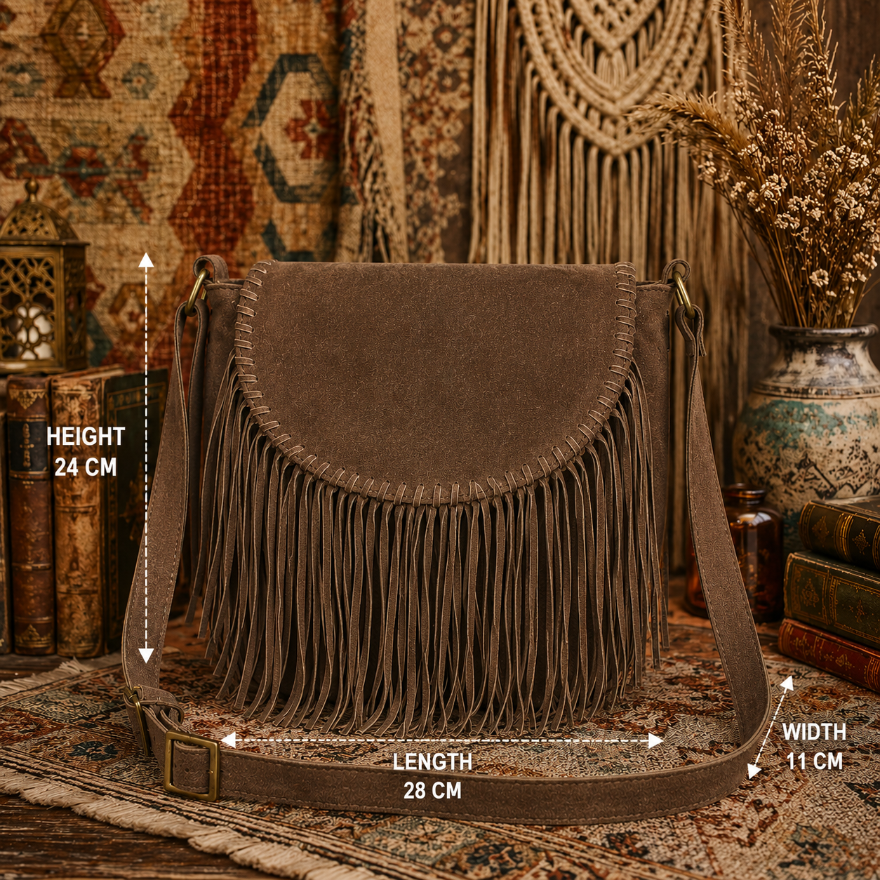 Suede Leather  Bag with Fringes