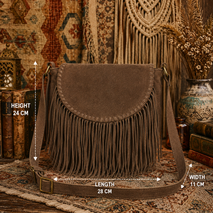 Suede Leather  Bag with Fringes