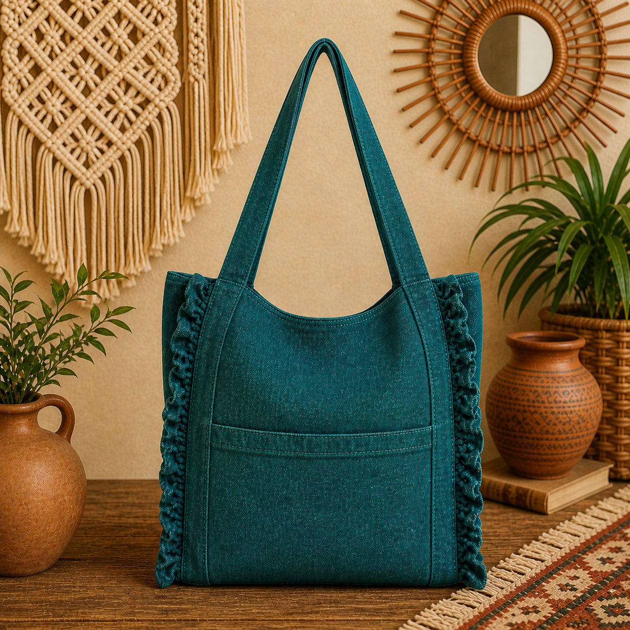 Large Linen Shoulder Tote Bag
