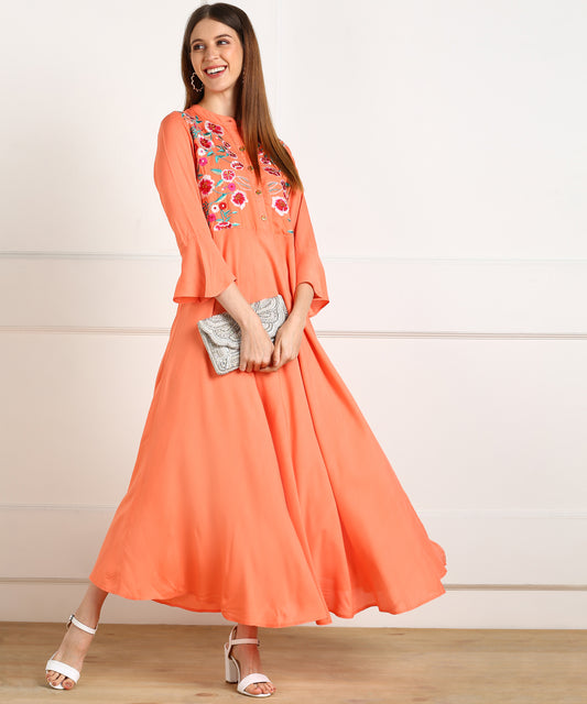 Floral Embroidered Tunic with Waist Gathering