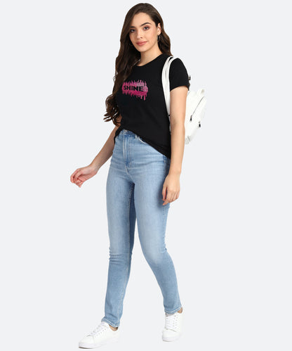 Women Sequins Motifs Embellished Cotton T-shirt