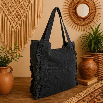 Large Linen Shoulder Tote Bag