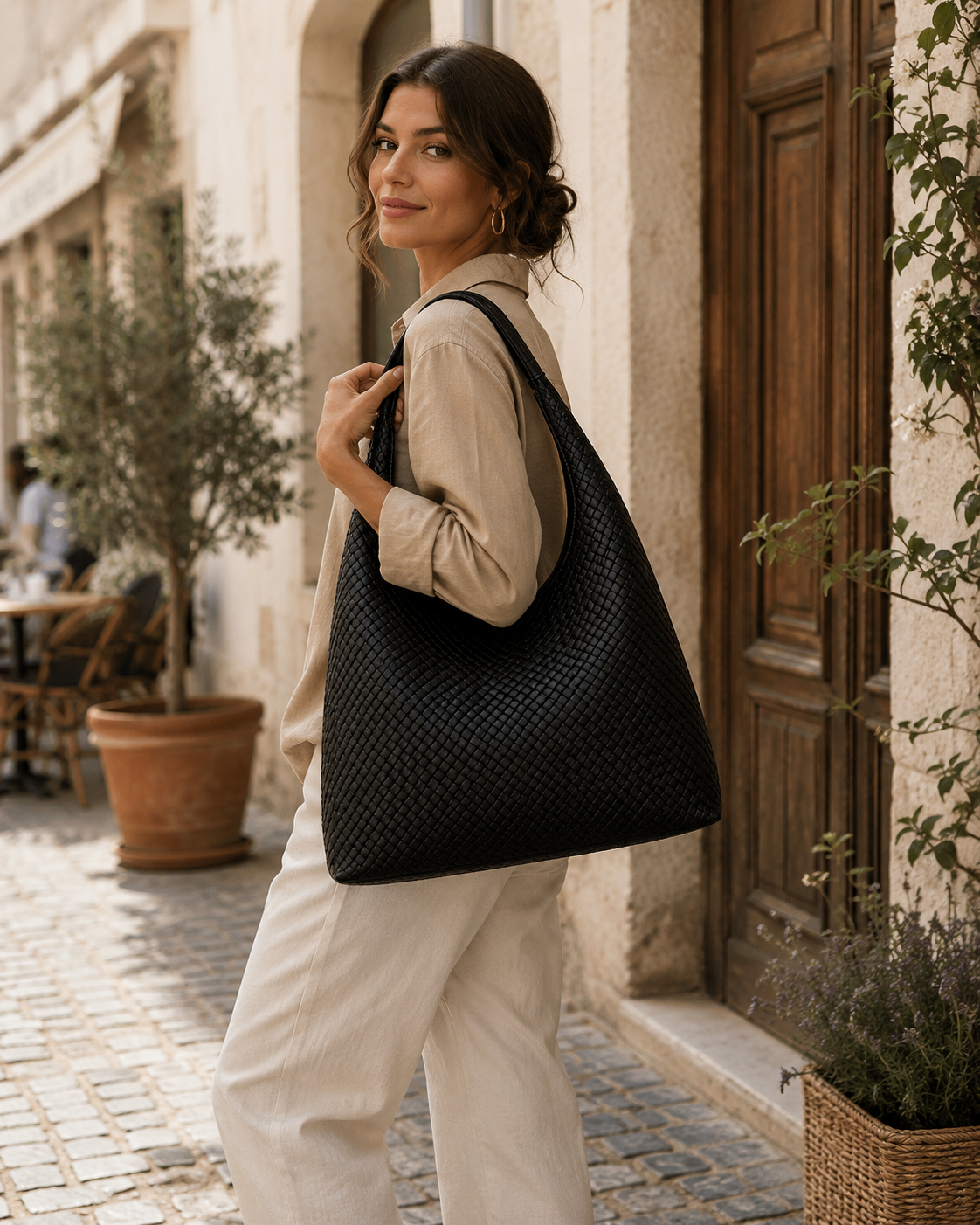 Noir Weave Luxe Hobo Bag