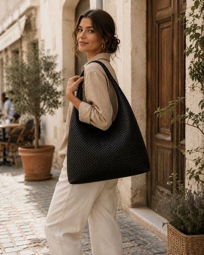 Noir Weave Luxe Hobo Bag