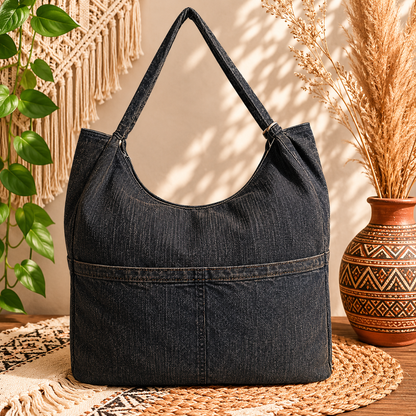 Large Linen Stone washed Shoulder Tote Bag