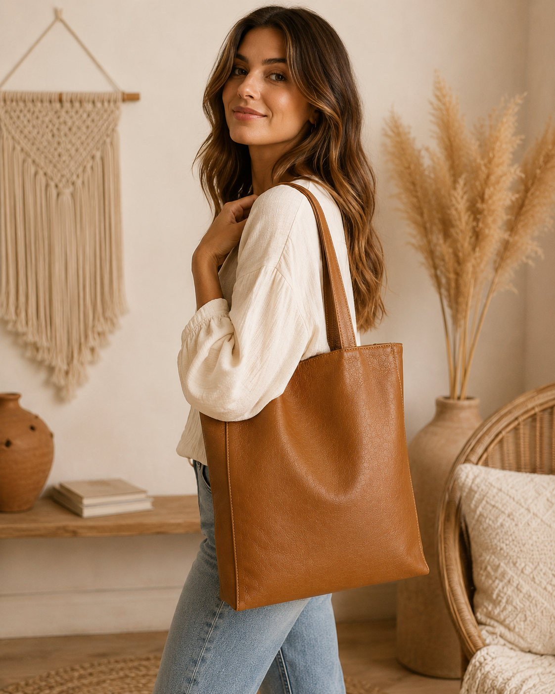 Tan Leather Tote Bag