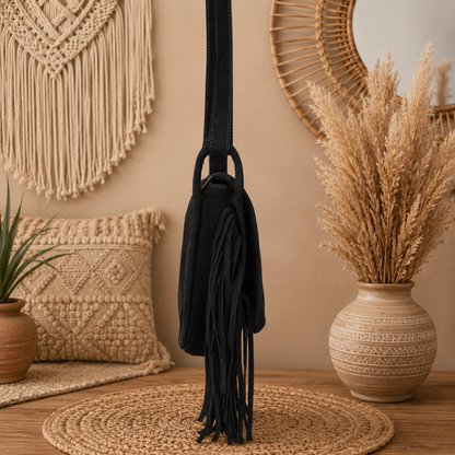 Suede Crossbody Leather Bag  with Fringes