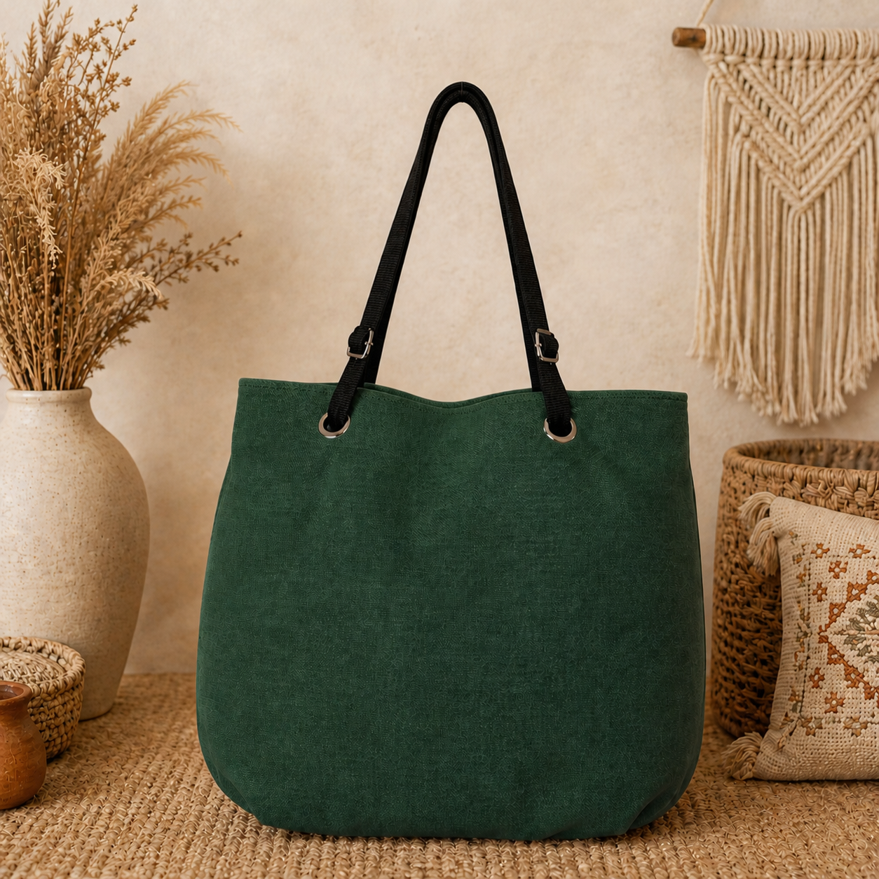Large Linen Shoulder Tote Bag