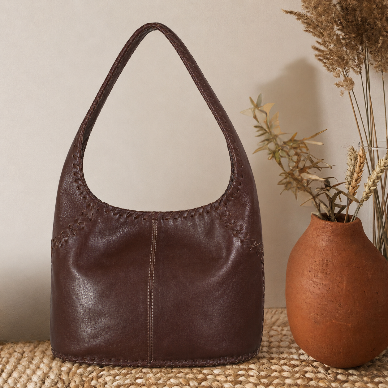 Cognac Women’s Leather Hobo Handbag