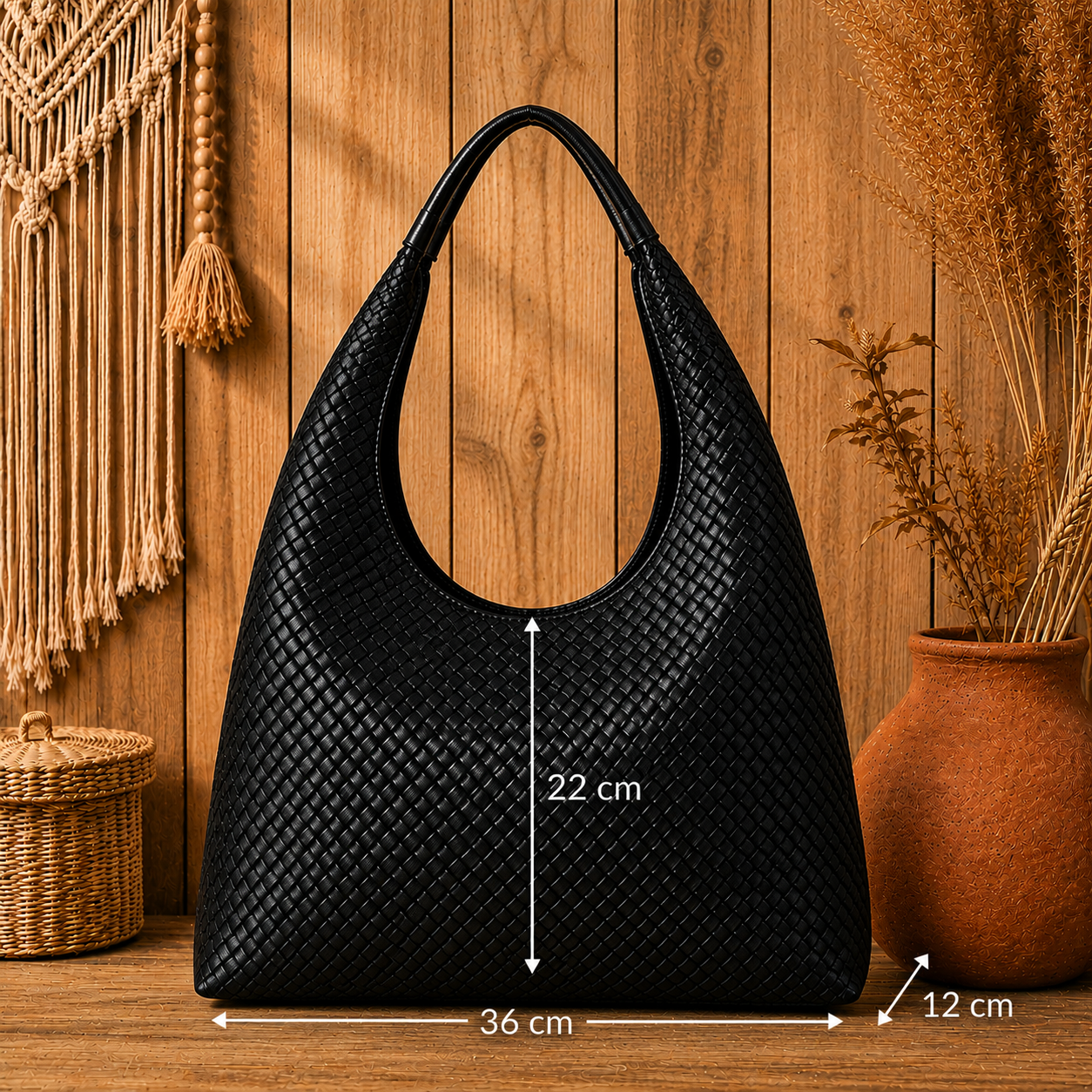 Noir Weave Luxe Hobo Bag