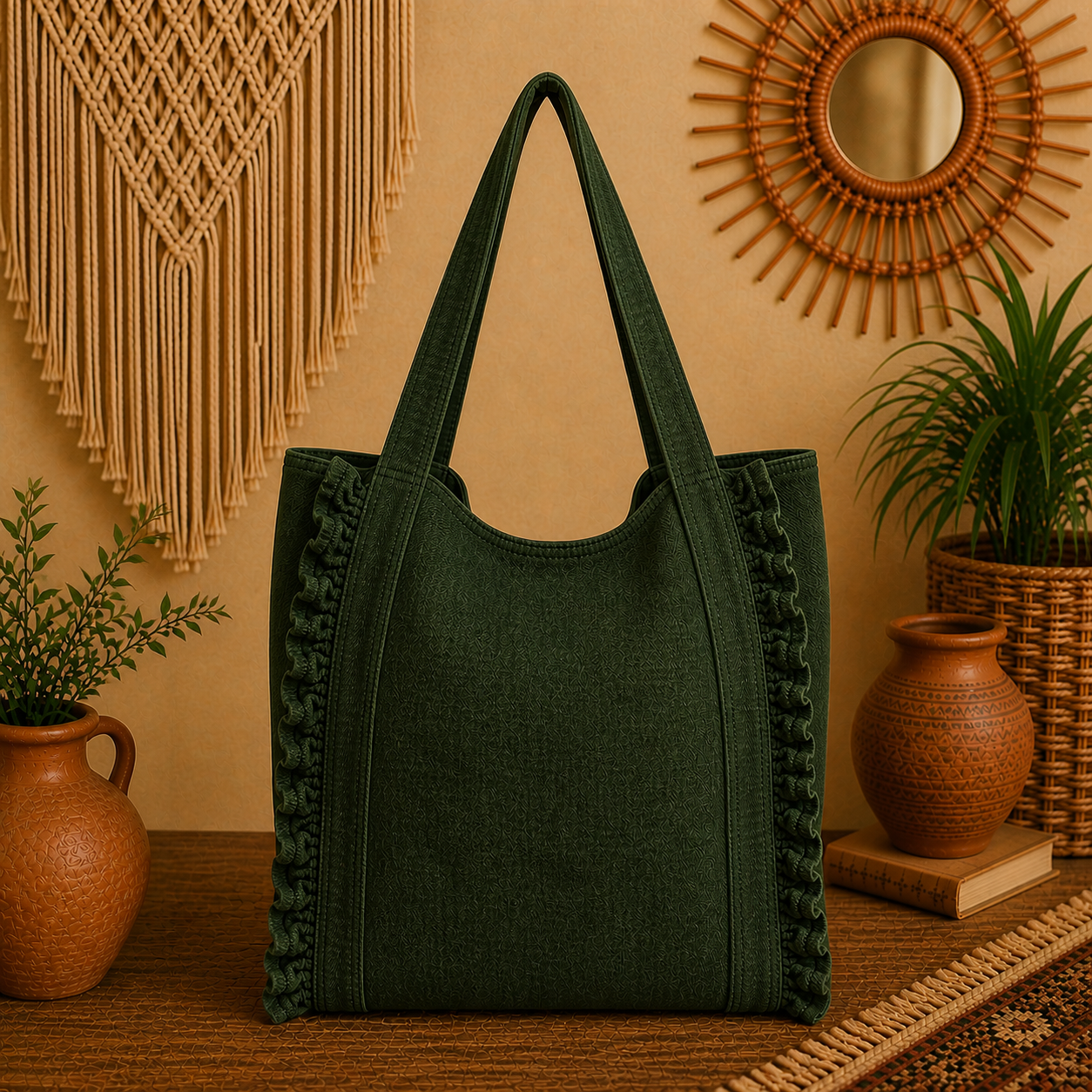Large Linen Shoulder Tote Bag