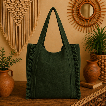 Large Linen Shoulder Tote Bag