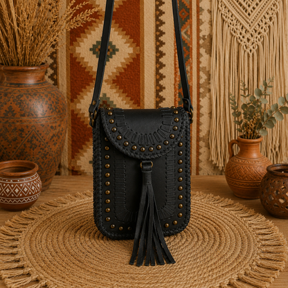 Crossbody Leather Bag with Small Studs