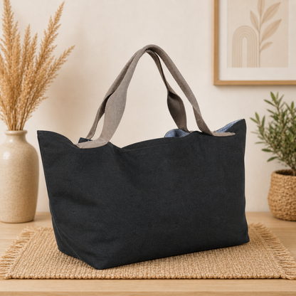 Large Linen Shoulder Tote Bag