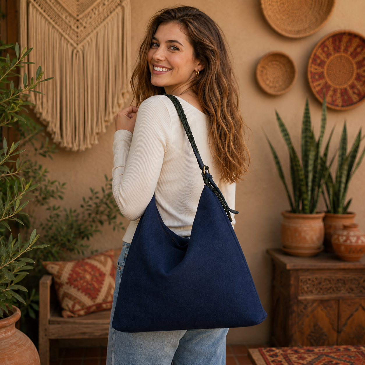 Large Linen Tote Shoulder Bag
