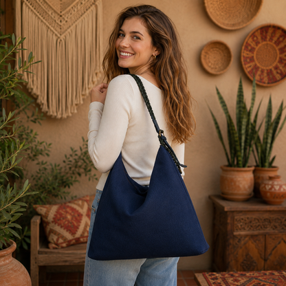 Large Linen Tote Shoulder Bag
