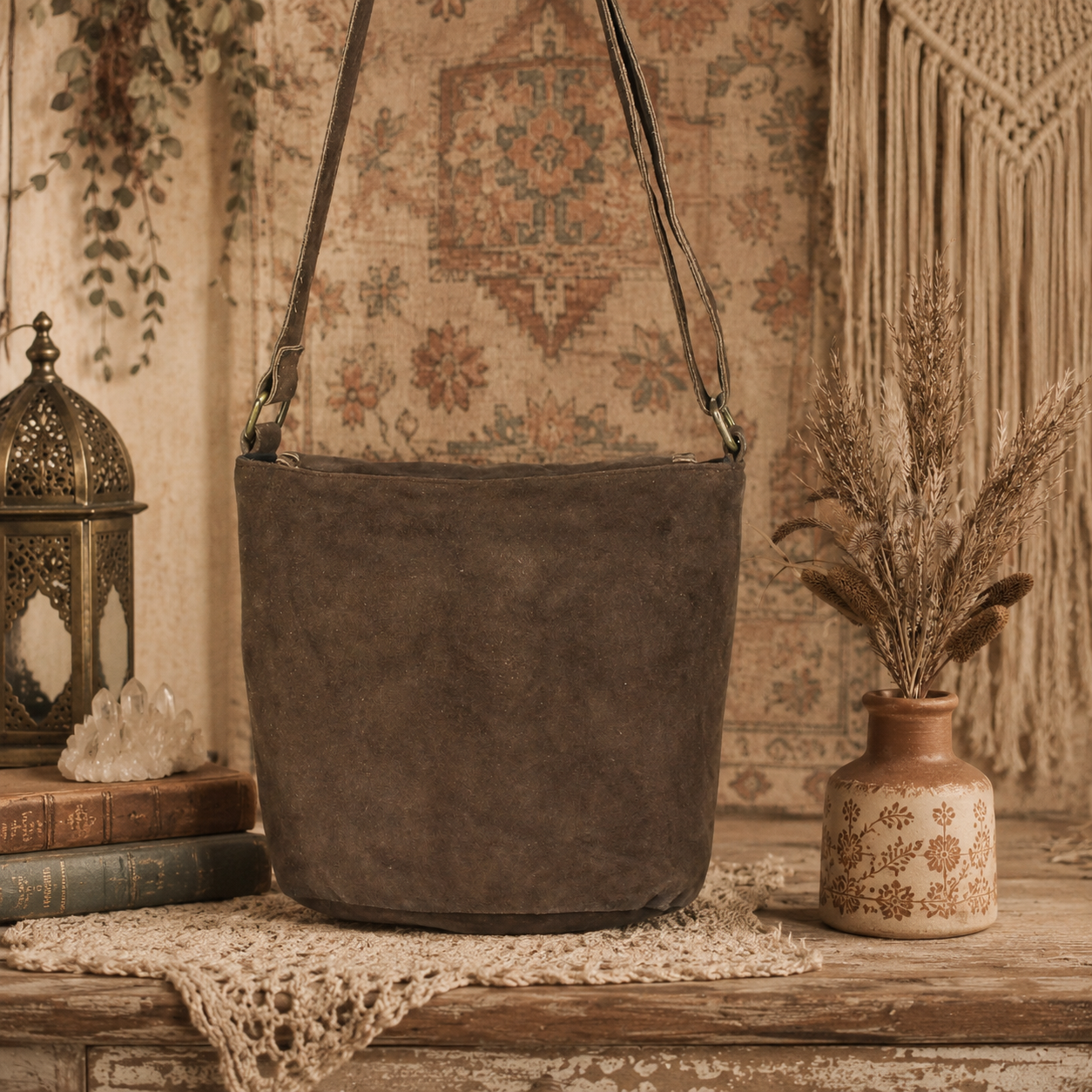 Suede Leather  Bag with Fringes