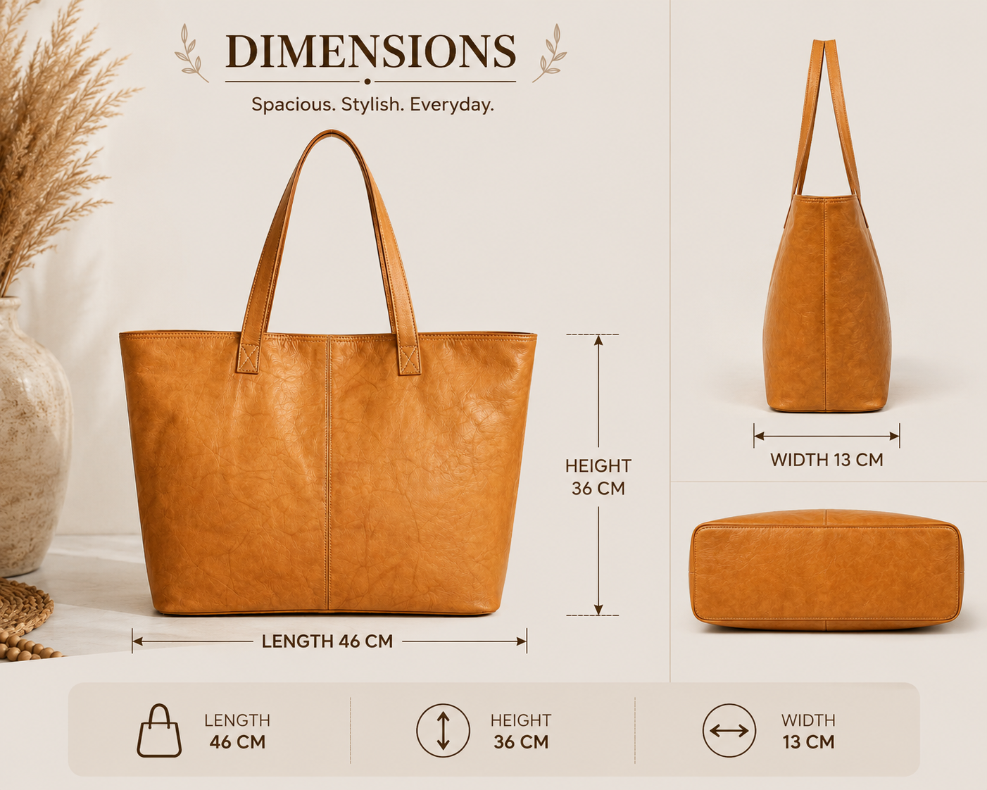 Midnight  Leather Tote Bag – Large Everyday Shoulder Tote