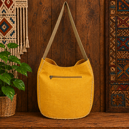 Large Linen Hobo Shoulder Bag