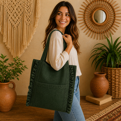 Large Linen Shoulder Tote Bag