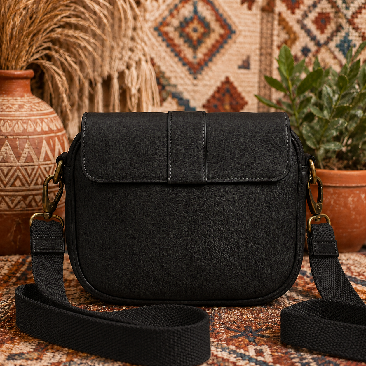 Vintage Coffee Brown Leather Crossbody Bag with Adjustable Strap