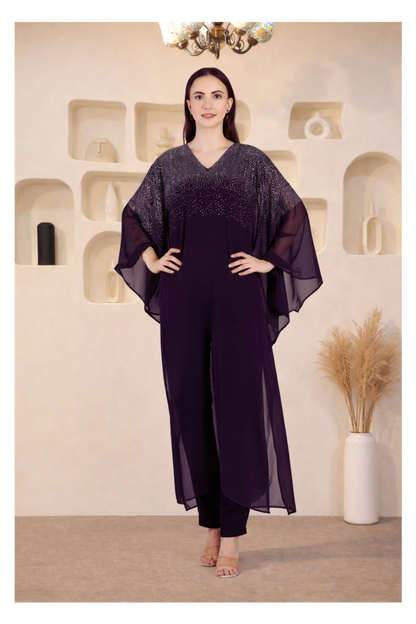 Premium Sequins Motifs Embellished Kaftan Style Top with Coordinated Pants