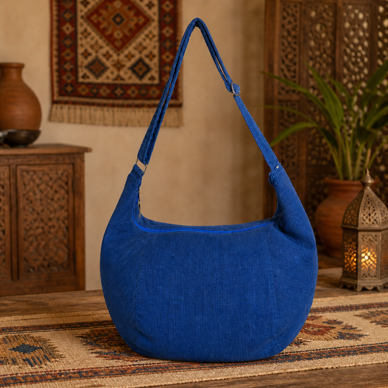 Large  Linen Shoulder Hobo Bag