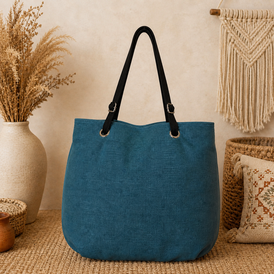 Large Linen Shoulder Tote Bag
