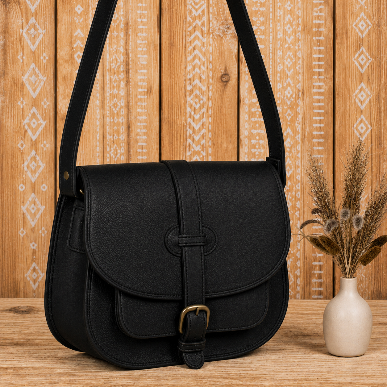 Leather Crossbody Bag with Cargo Pocket