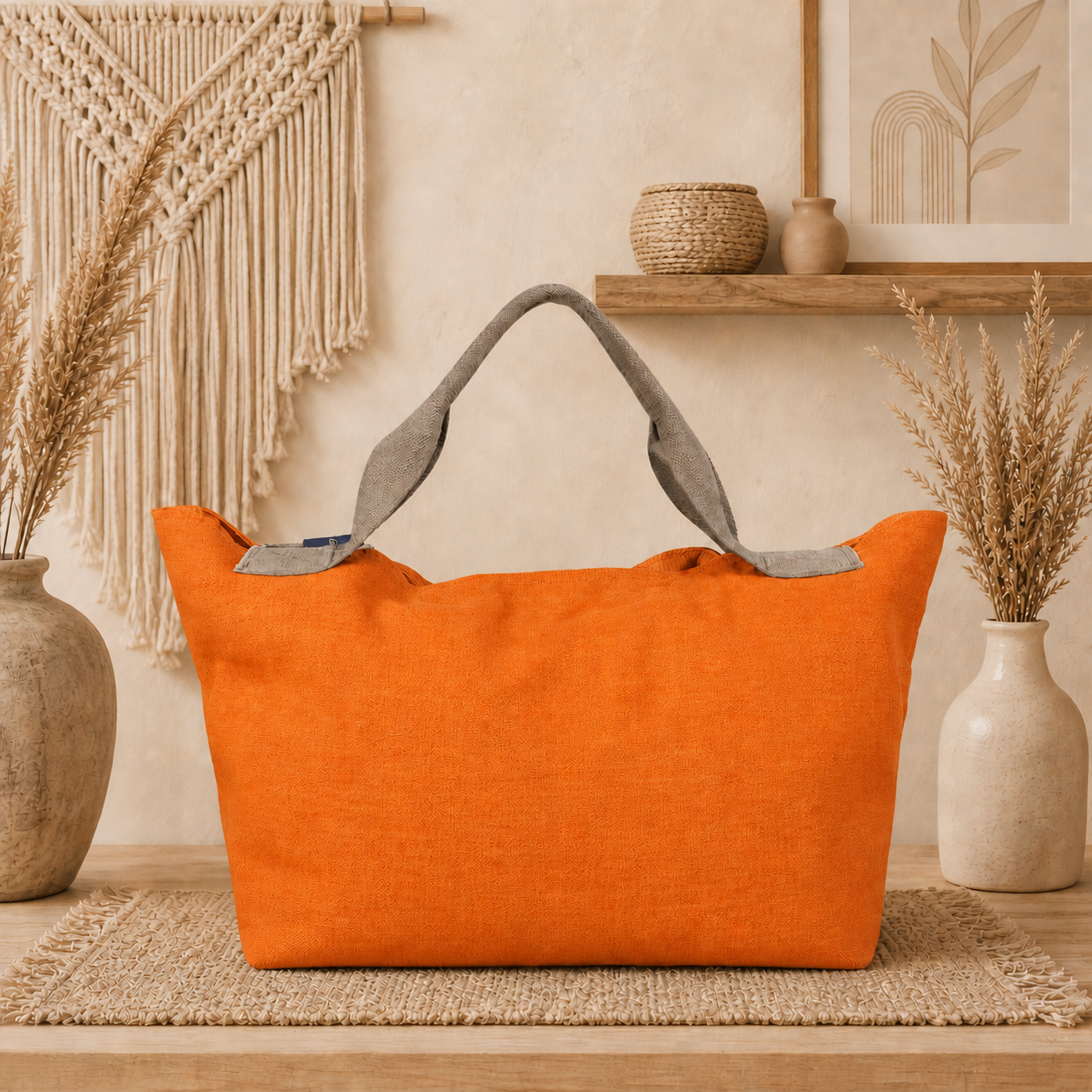 Large Linen Shoulder Tote Bag