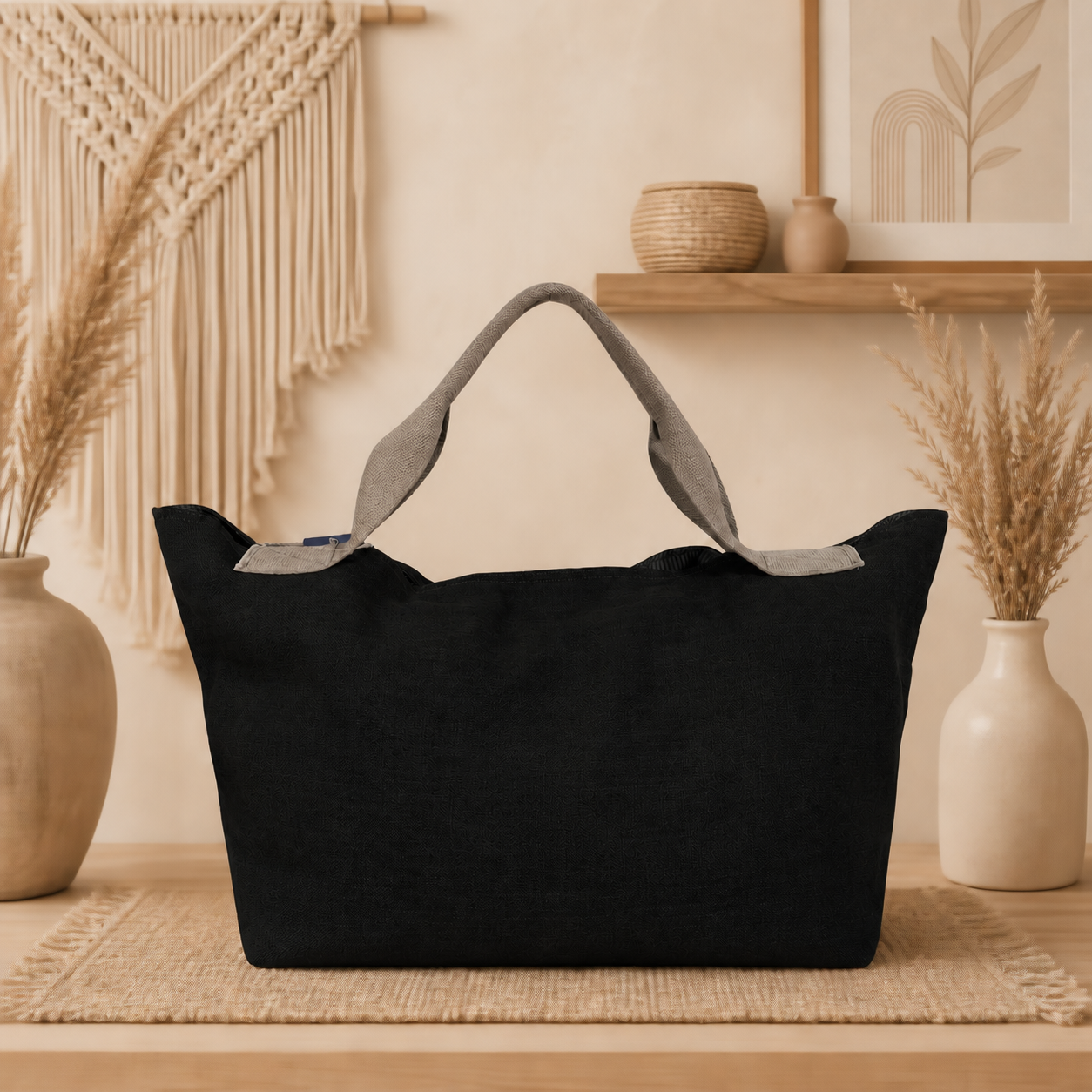 Large Linen Shoulder Tote Bag