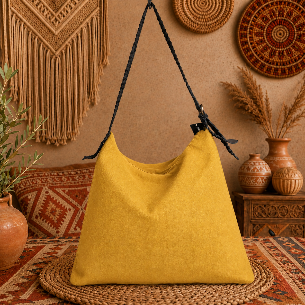 Large Linen Tote Shoulder Bag