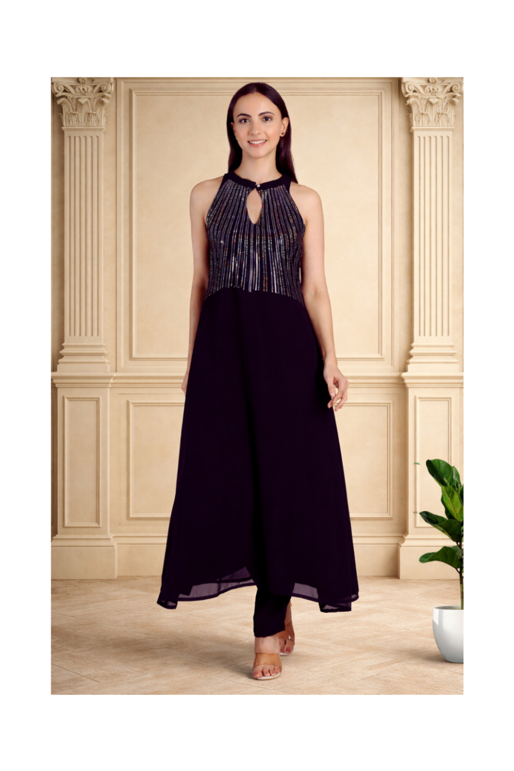 Elegant Sequins Embellished Tunic with Matching Pants for Women